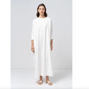 The Odells V Back Shift Midi Dress Side Slit Quarter Sleeve in White Size S